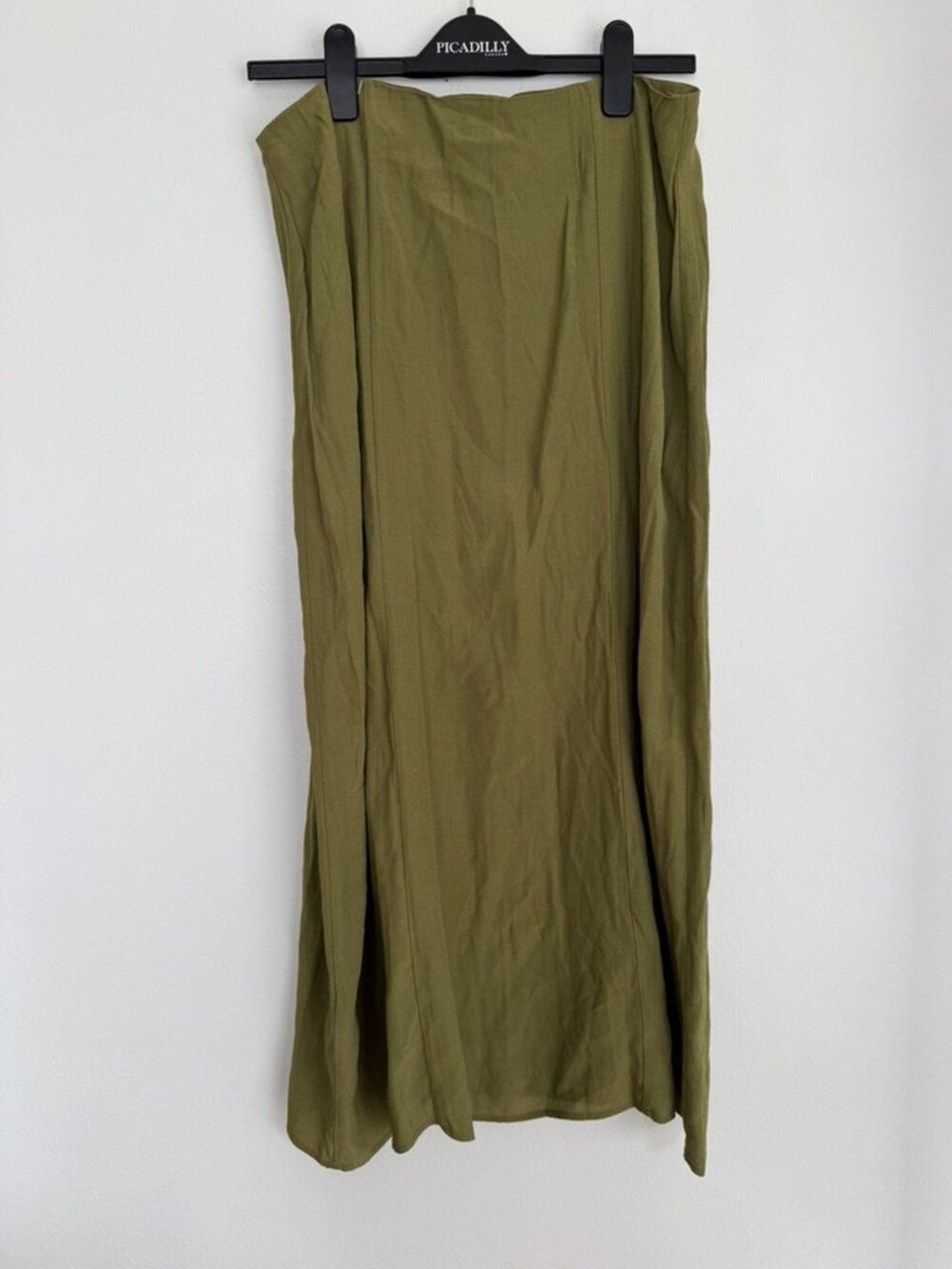 $79 Retail Urban Outfitters Olive Green Button Front Midi Skirt Linen Viscose - Picture 11 of 12